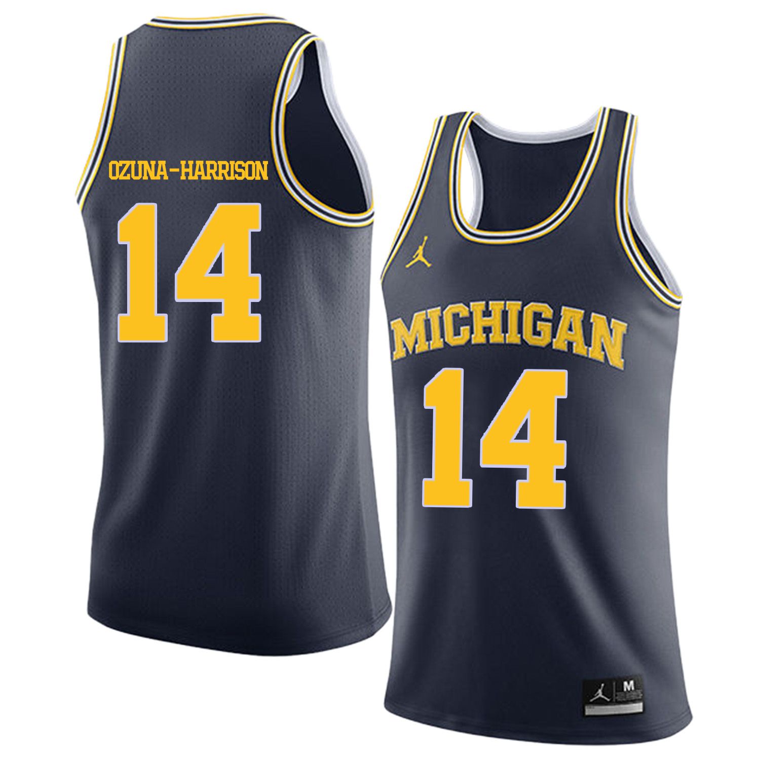 Men Jordan University of Michigan Basketball Navy #14 Ozuna-Harrison Customized NCAA Jerseys->customized ncaa jersey->Custom Jersey